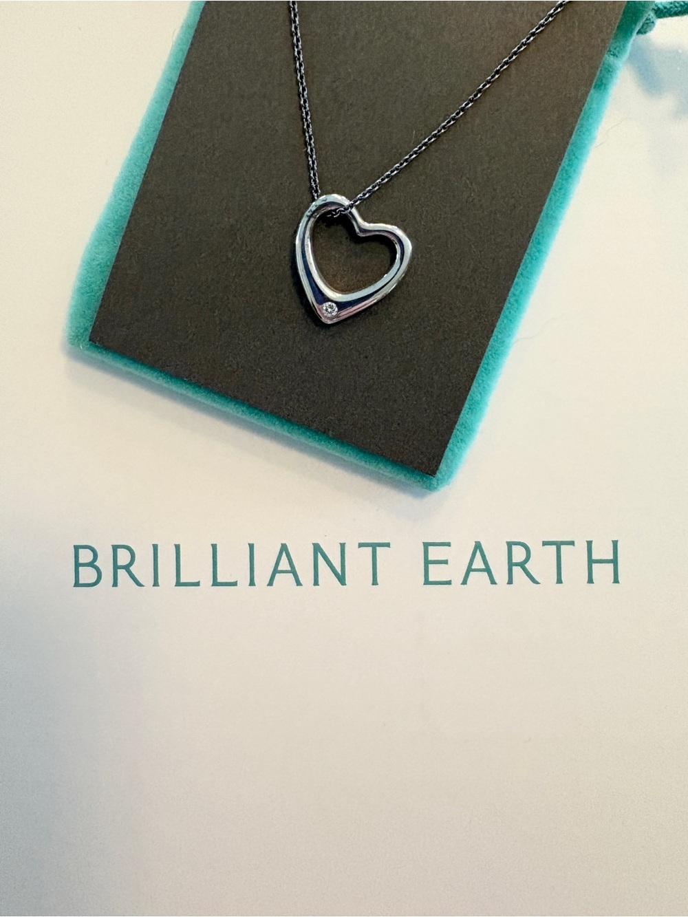 Brilliant Earth Silver Heart Pendant with single Diamond on Chain Necklace